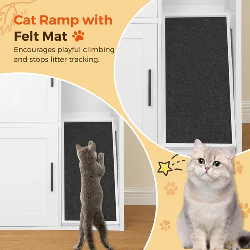 Miniatura 5 de MAHANCRIS Caja de Arena Cerrada para 2 Gatos, Mueble de Caja de Arena Oculta con Almohadilla Rascadora, Recinto de Cajas de Arena Dobles, Baño