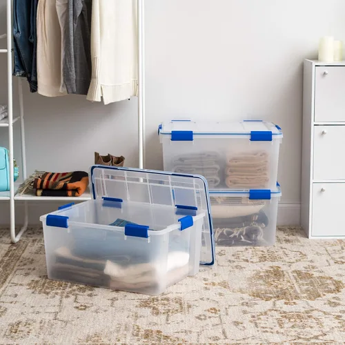 Miniatura 4 de IRIS USA - Contenedor organizador de plástico hermético de 60 cuartos de galón con tapa duradera y sello y hebillas de cierre seguro