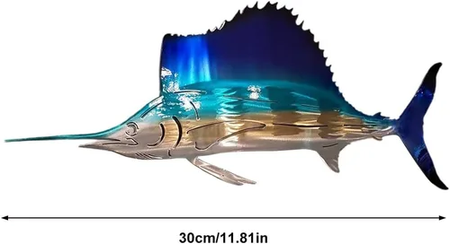 Miniatura 5 de Fauitay Decoración interior de pez vela de metal para colgar en la pared, escultura de medusa de tortuga marina de metal, decoración de pared