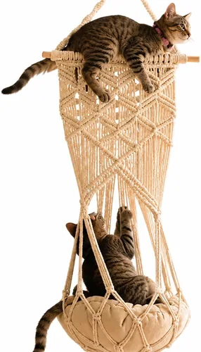 KARCEEY Hamaca de macramé para gatos, cama colgante de macramé para gatos con cojín de hierba gatera y kit para colgar (1. Hamaca de macramé con