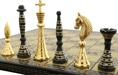 Juego de piezas de ajedrez y tablero de lujo Warli de metal de latón macizo, 12 pulgadas, negro y dorado