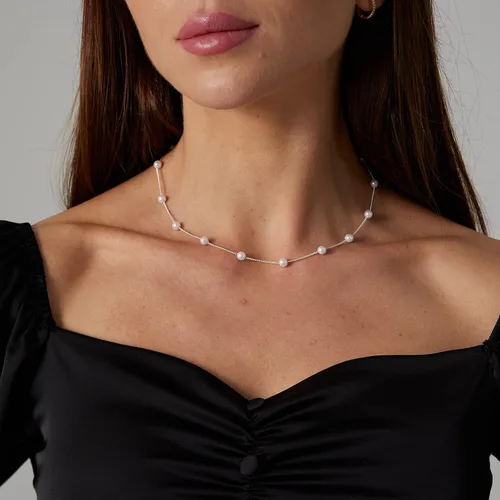 Miniatura 2 de VIROMY Delicado collar de perlas para mujer, chapado en oro de 14 quilates, joyería simple y moderna para el día a día
