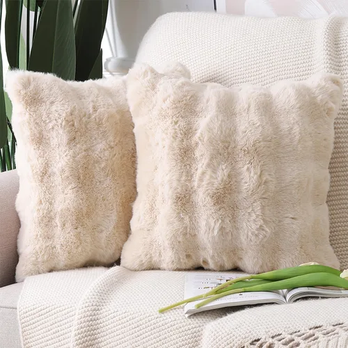 MADIZZ - Juego de 2 fundas para cojín de lana gruesa y afelpada, color beige, suaves y neutras, para sofá, sofá cama, dormitorio, fundas decorativas