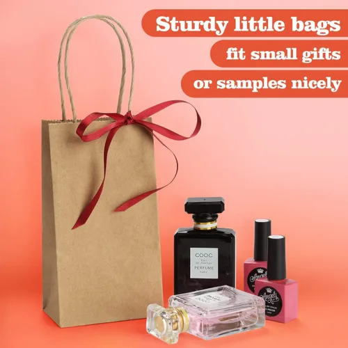 Miniatura 5 de BagDream Paquete de 50 bolsas pequeñas de papel kraft de 3.5 x 2.4 x 6.7 pulgadas con asas, mini bolsas de regalo de fiesta, bolsas de dulces, bolsa