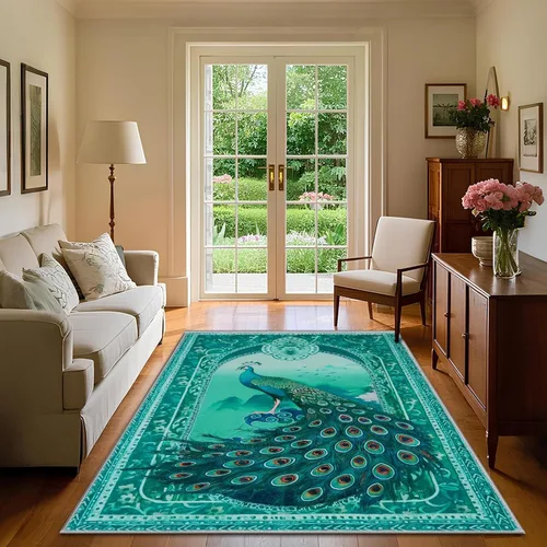 Miniatura 60 de Alfombra abstracta de 3 x 5 para sala de estar, dormitorio, entrada, color azul