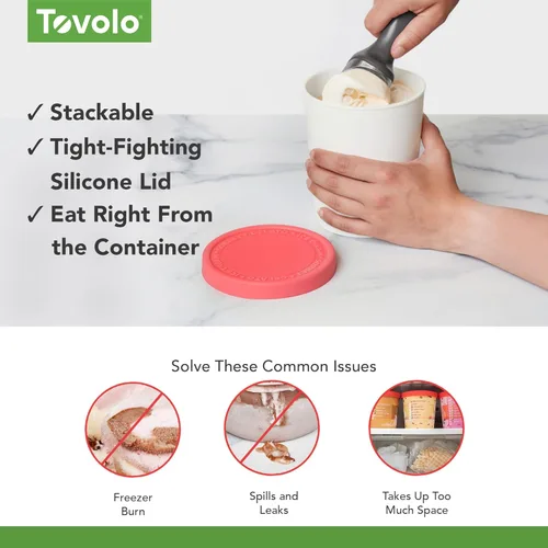 Miniatura 3 de Tovolo Sweet Treat, Recipiente reutilizable para helado casero, frambuesa, cubetas de almacenamiento apilables de 1 cuarto de galón con tapas