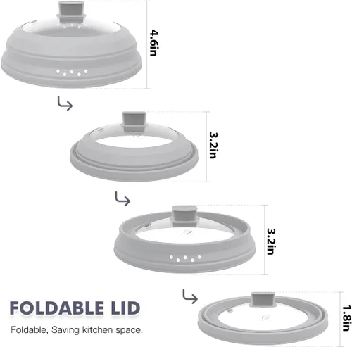Miniatura 4 de Tapa Protectora contra Salpicaduras de Microondas, Tapa de Vidrio con Protector de Collapsible de Silicona para Platos y Ollas, 24,9 cm, Gris Claro