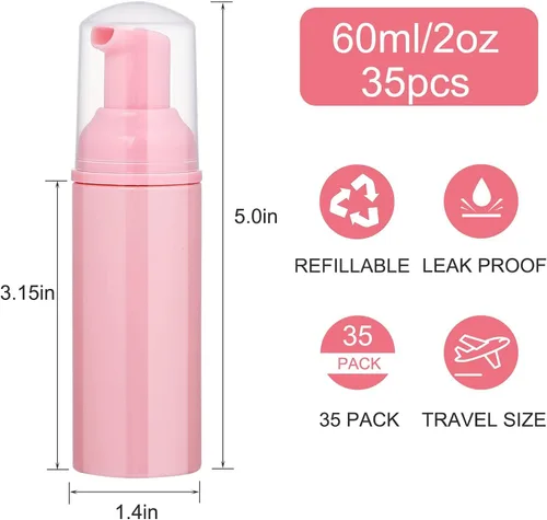 Miniatura 2 de Paquete de 35 botellas de bomba de espuma de 2 onzas, botellas de viaje transparentes recargables de 0.1 fl oz para jabón de manos, champú