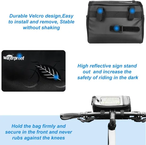 Miniatura 6 de WOTOW Bolsa de Manillar Impermeable para Bicicleta, Bolsa de Cesta Frontal con Soporte para Teléfono de Pantalla Táctil, Bolsa de Almacenamiento