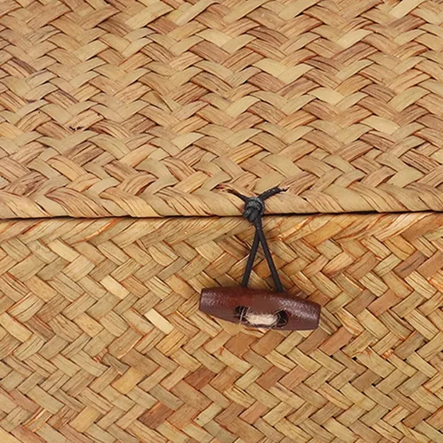 Miniatura 9 de Cesta de almacenamiento de hierba marina natural, cesta rectangular tejida de ratán natural con tapas, organizador de escritorio, cesta decorativa