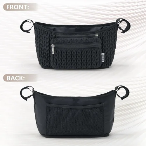 Miniatura 8 de Organizador de cochecito - Elegante nailon acolchado, ajuste universal, bolsa desmontable, almacenamiento múltiple ajustable para cochecito de bebé