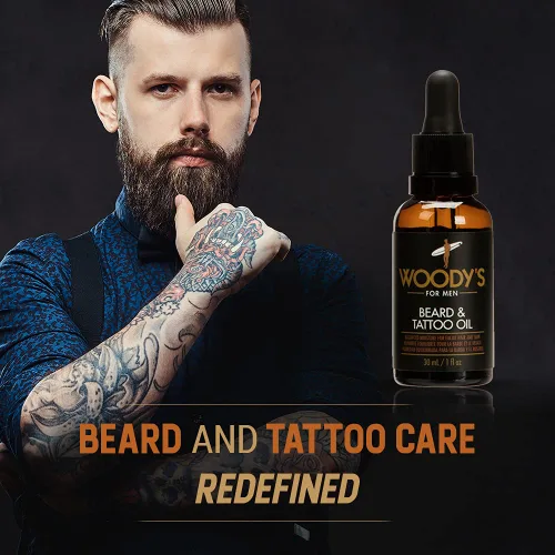 Miniatura 3 de Woody's Aceite de tatuaje y barba para hombres, aceite de barba para hombre, hidratante hidratante facial para cabello y piel, mejora el crecimiento