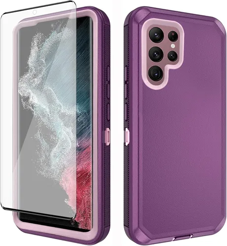 Asuwish Funda de teléfono para Samsung Galaxy S22 Ultra 5G con protector de pantalla de vidrio templado y cubierta para celda, híbrida, resistente,
