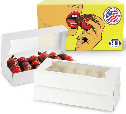 MT Products Cajas de panadería de 12.5 x 5.5 pulgadas con ventana (paquete de 5) – Fabricado en Estados Unidos – Caja de regalo de cartón blanco