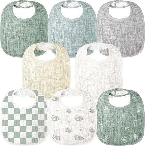 Miniatura 7 de Bearmoss Baberos para babeo y dentición, baberos de muselina 100% algodón para bebé niño y niña, ajustables, ultra absorbentes, paquete de 8 Iceberg