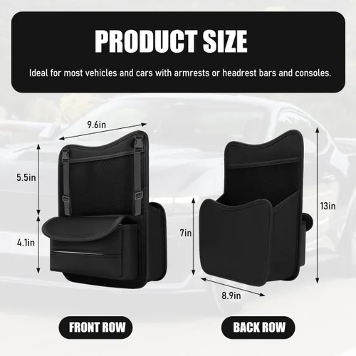 Miniatura 2 de Organizador de Coche para Almacenamiento Entre Asientos, Bolsa de Almacenamiento para Asiento Delantero de Cuero Nappa con Soporte para Pañuelos