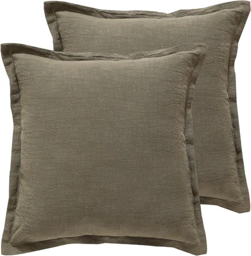 Miniatura 8 de patdrea Fundas de almohada decorativas de lino de 22 x 22 pulgadas, juego de 2 piezas con borde plegable, fundas de almohada de lino estilo rústico