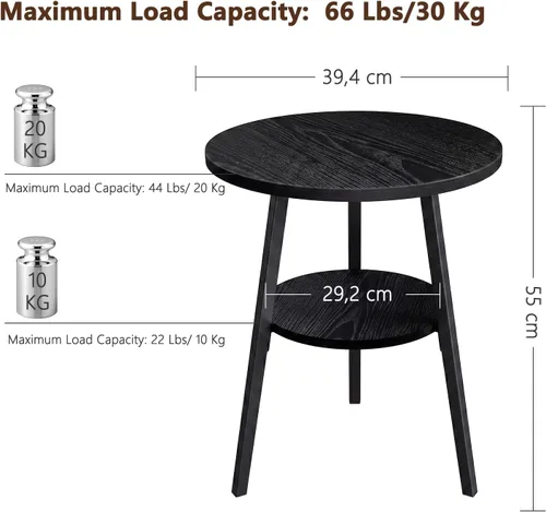 Miniatura 3 de Mesa auxiliar, mesa auxiliar redonda de 2 niveles con marco de metal, mesita de noche industrial, mesita de noche, mesa de centro para sala