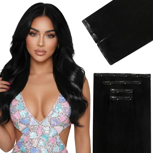 Miniatura 45 de Ve Sunny Extensiones de cabello clip-in de cabello humano real con reflejos, extensiones de cabello con clip para cabello corto, marrón oscuro