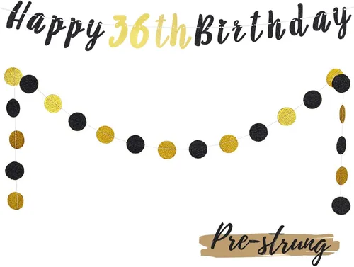 Miniatura 13 de Juego de decoración de cumpleaños número 100 – Cartel de feliz cumpleaños número 100 con puntos circulares de purpurina negra y dorada que saluda a