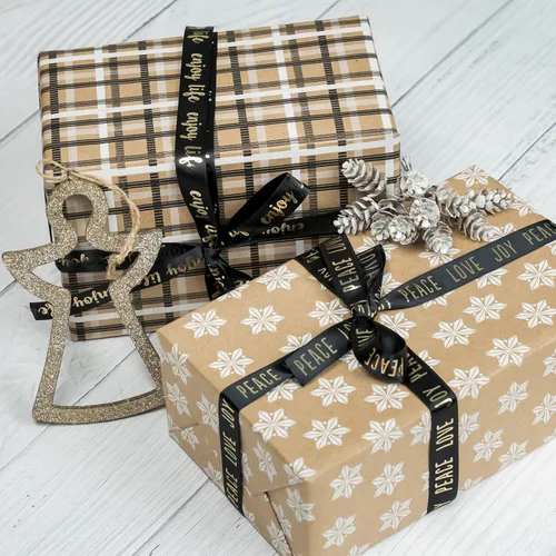 Miniatura 8 de RUSPEPA - Papel para envolver regalos de Navidad, papel kraft – diseños de ciervos, copos de nieve y cuadros – 4 rollos – 30 pulgadas x 10 pies por