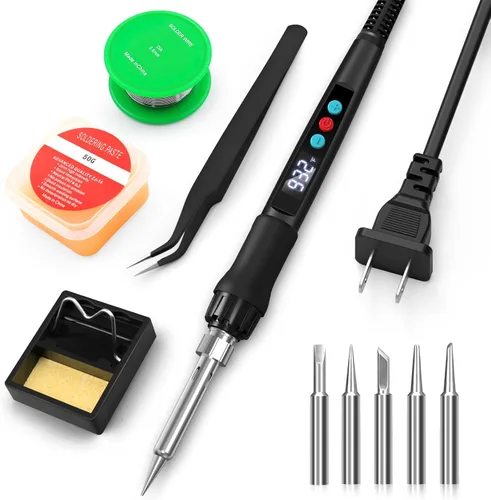 Kit de soldador, pistola de soldadura de 100 W con pantalla digital LED, temperatura ajustable 356-932℉ Kit de soldadura para electrónica, incluye