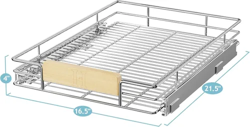 Miniatura 3 de LOVMOR Organizador de gabinete extraíble con mango de madera, 16½ pulgadas de ancho x 21½ pulgadas, organizador deslizante para cocina, despensa 1