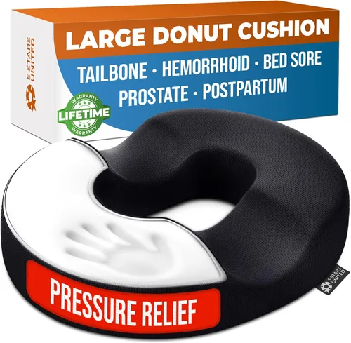5 STARS UNITED Cojín de Donut para Hemorroides y Coxis – Cojín Grande para Alivio del Dolor – Coxis, Próstata, Ciática, Suelo Pélvico, Úlceras por