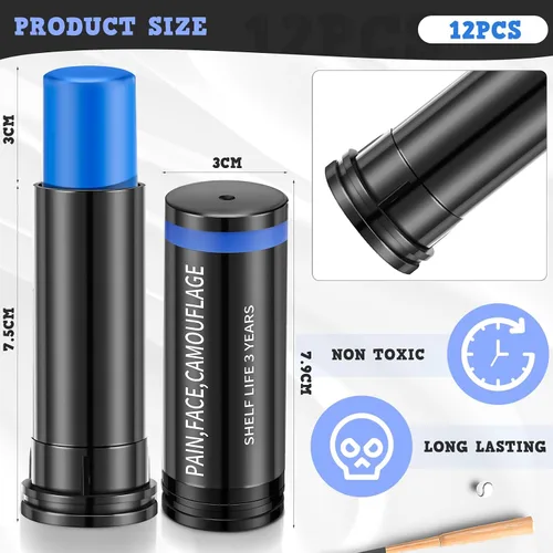 Miniatura 3 de Sweetude 12 piezas de palo de fútbol, palo de ojos deportivos, pintura facial deportiva para béisbol, sóftbol, estadio, atletas, Halloween, cosplay
