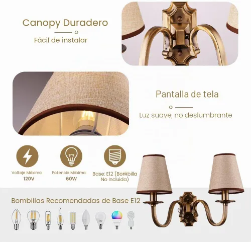 Miniatura 5 de Aiwen Vintage moderno aplique de pared lámpara de pared lámpara de pared de latón macizo accesorio 2 luces