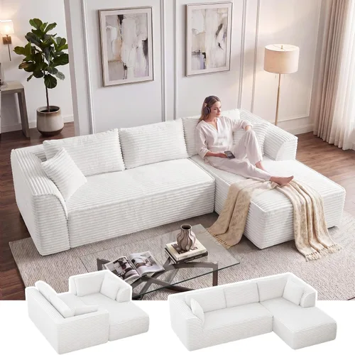 Miniatura 24 de Vesgantti 106" Boneless Couch with Chaise, U Shaped Deep Seat Comfy Cloud Modular Sofa Chenille Memory Foam Sectional Couches for Living Room