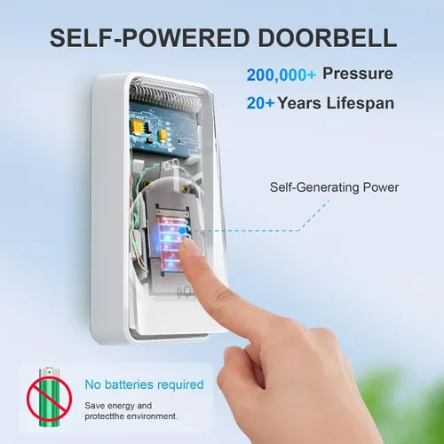 Miniatura 2 de Timbre inalámbrico – Timbre de puerta autoalimentado, no requiere batería para el hogar, botón enchufable, timbre de puerta inalámbrico impermeable