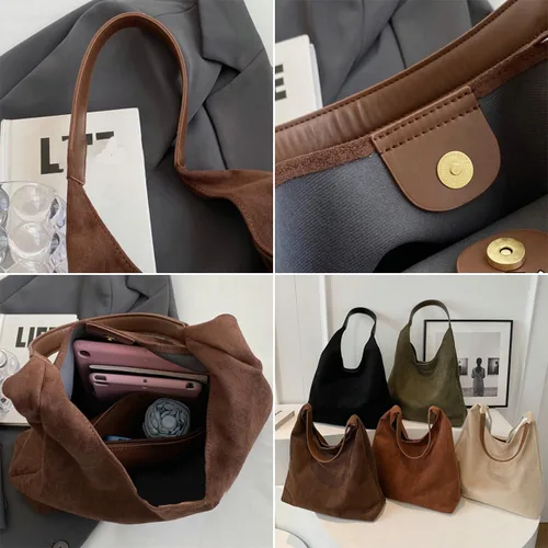 Miniatura 7 de Bolsos de hombro de gamuza para mujer, bolso de mano grande, bolso retro, bolso casual de trabajo para mujer con asa superior