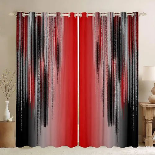 jejeloiu Cortinas rojas y negras para dormitorio, sala de estar para niños, color rojo degradado, 30% a 50% cortinas opacas (2 paneles, 42 x 84