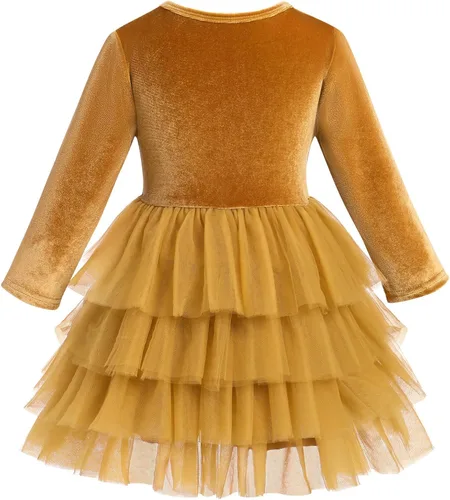 Miniatura 2 de IDOPIP Vestido tutú de terciopelo para niñas pequeñas, vestido de manga larga para princesa, Navidad, cumpleaños, fiesta, boda, vestidos de otoño e