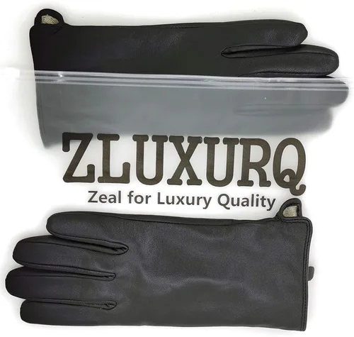 Miniatura 5 de ZLUXURQ Guantes de piel de cordero suave para mujer, con forro de cachemira