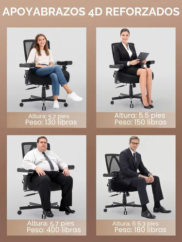 Miniatura 8 de Silla de oficina grande y alta de 700 libras, silla de escritorio ergonómica con cojín grueso de ancho, silla de oficina de malla ejecutiva