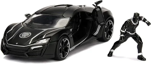 Jada Toys Marvel Black Panther & Lykan Hypersport - Coche fundido a presión, vehículo a escala 1:24 y figura coleccionable 2.75, (99723)