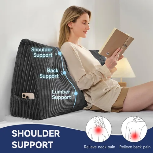 Miniatura 2 de Z-hom Almohada de cabecera tamaño King, almohada de lectura de cuña triangular para cama o sofá, cojín ergonómico para respaldo para sentarse, leer