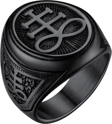 FaithHeart Satanic Jewelry Baphomet - Anillos de cabra con sello de símbolo de Lucifer Satanás, para hombres y mujeres, tamaño 7891011121314