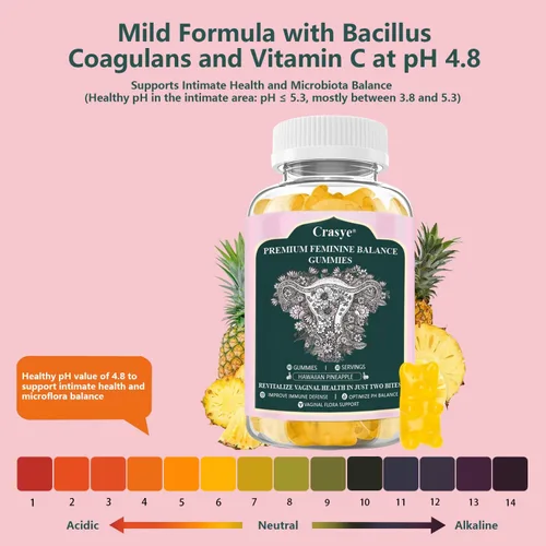 Miniatura 4 de Gomitas de equilibrio femenino prémium para el equilibrio de pH y salud vaginal, probióticos, piña hawaiana, gomitas femeninas para mujeres, área