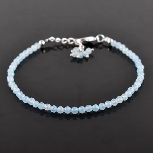 Miniatura 14 de Natural Gemstone Micro Round Beads Dainty Choker Bangle Bracelet, Handmade Jewelry for Women, Healing Chakra Crystals Silver Plated Chain 8 inch