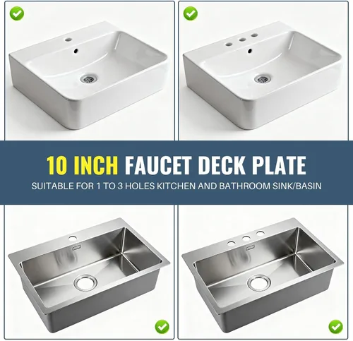 Miniatura 8 de Placa de Grifo, ALEASHA - Cubierta de Lavadero de Cocina de Acero Inoxidable de 10 Pulgadas, Placa de Escudo para Grifo de 1 o 3 Agujeros para Baño