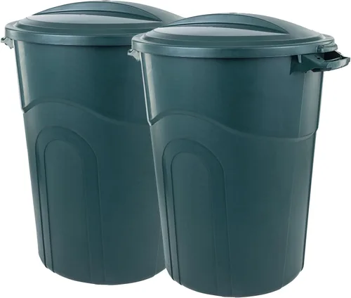 Miniatura 12 de United Solution TI0087 - Contenedor de basura redondo de 20 galones, color negro, fácil de transportar con construcción resistente, asas de paso