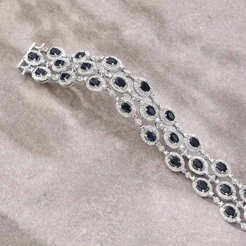 Miniatura 3 de Ross-Simons 16.00 ct. t.w. Sapphire Multi-Row Bracelet With Diamond Accent in Sterling Silver