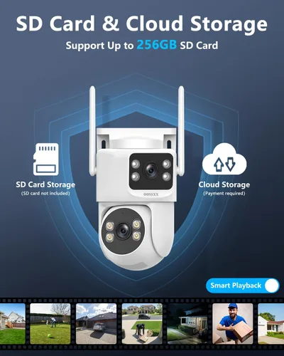 Miniatura 9 de Sistema de cámara de seguridad WiFi de doble lente de 4 MP, visión amplia de 130° + seguimiento automático PTZ, banda dual de 2.4G/5.8G, cámara