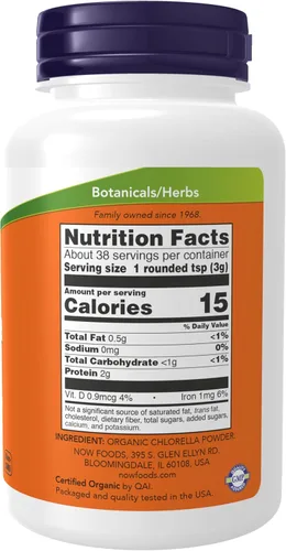 Miniatura 2 de NOW Suplementos, Clorella orgánica en polvo con clorofila, betacaroteno, caroteno mixto, vitamina C, hierro y proteínas, 4 onzas
