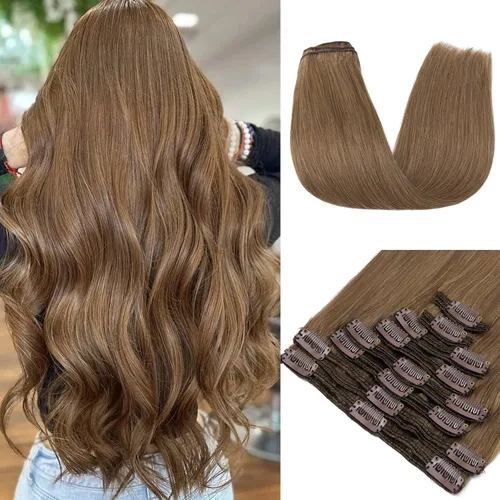 Miniatura 14 de 10 –22 pulgadas doble trama extensiones de cabello 100% humano clip en de trama Grado 7 a calidad Grueso Largo Suave Sedoso recta 8pcs 18 Clips