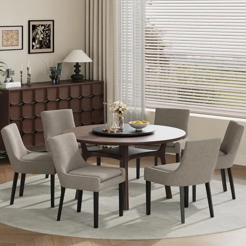 Miniatura 27 de COLAMY Juego de 2 sillas de comedor tapizadas con respaldo medio y patas de madera, sillas auxiliares modernas para sala de estar/comedor