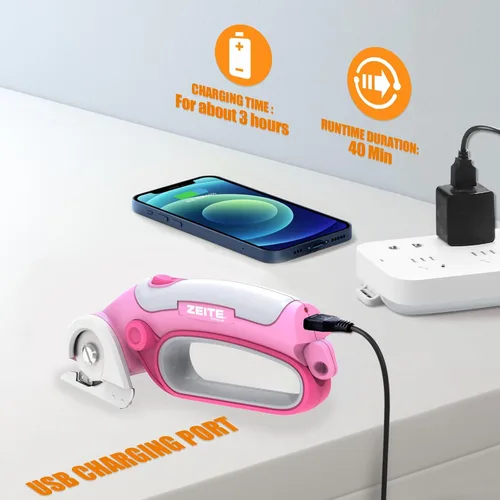 Miniatura 8 de ZEITE Tijeras eléctricas inalámbricas de 4 V con 2 cuchillas, 1 estuche de almacenamiento, 1 cable de carga USB, cortador giratorio para caja